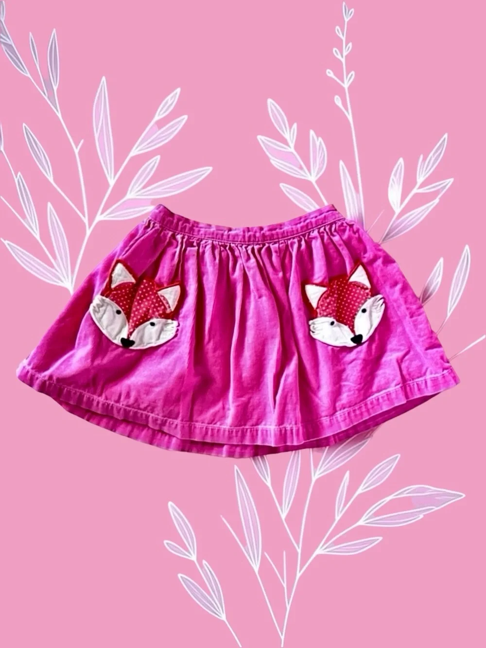 Mini Boden Girls Skirt 🦊 Medium Pink Corduroy Fox Pockets Size 4–5Y Like New